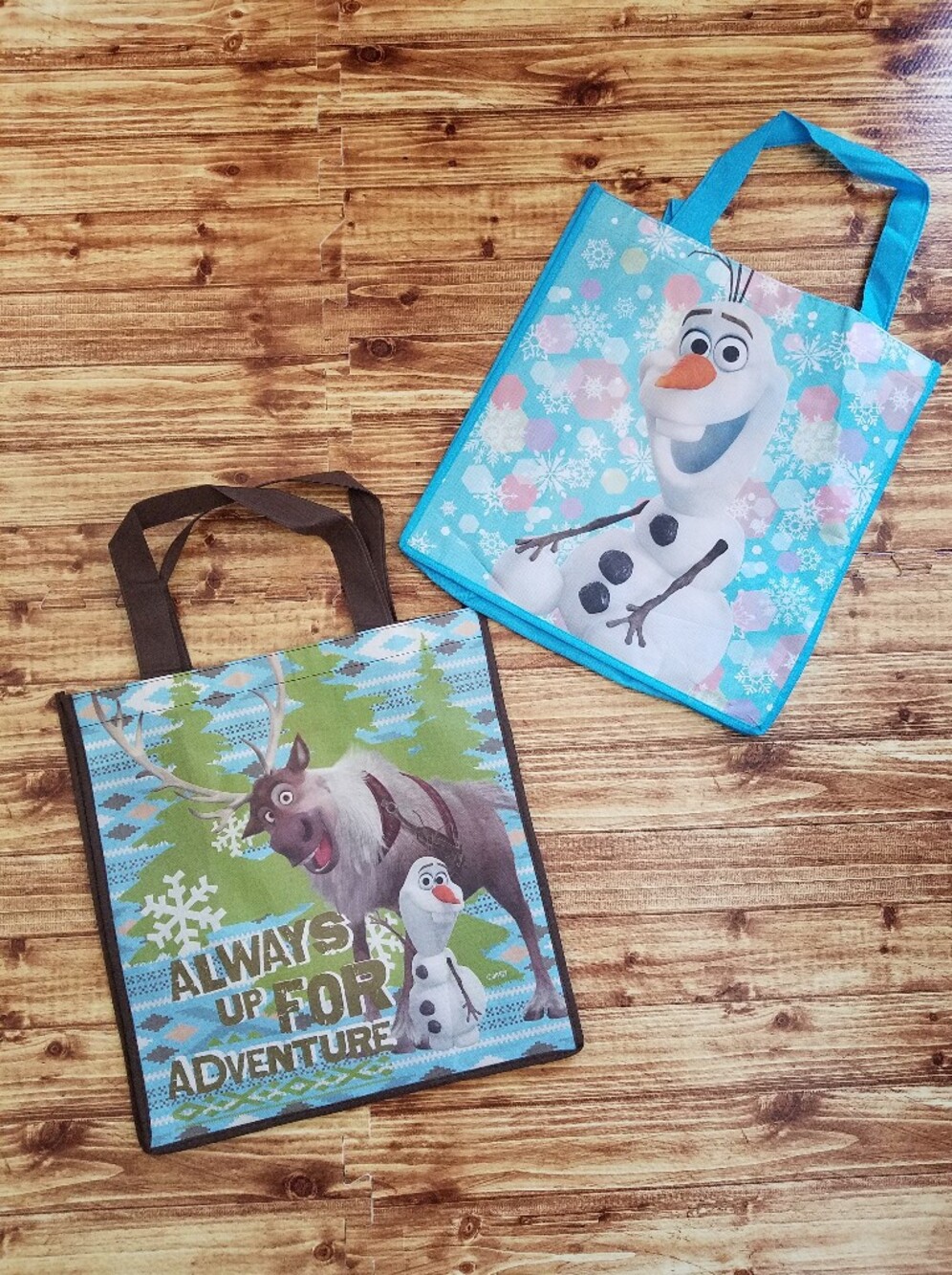 2 Disney Frozen Olaf & Sven Character Tote Bag Reusable Shopping